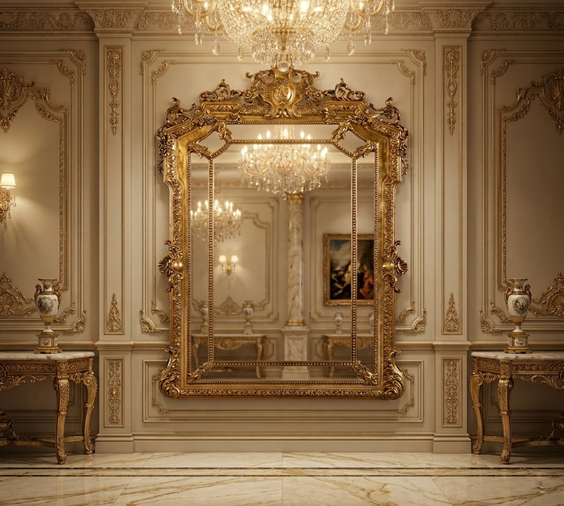 Puter / Rosa Ornate Antique Floor Mirror