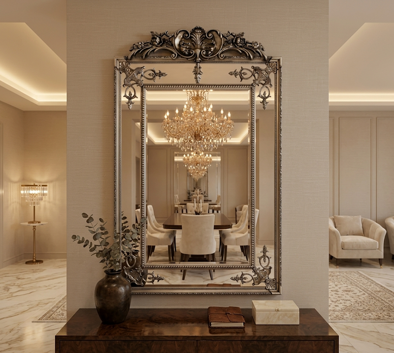 Taj Antique Silver Floor Mirror